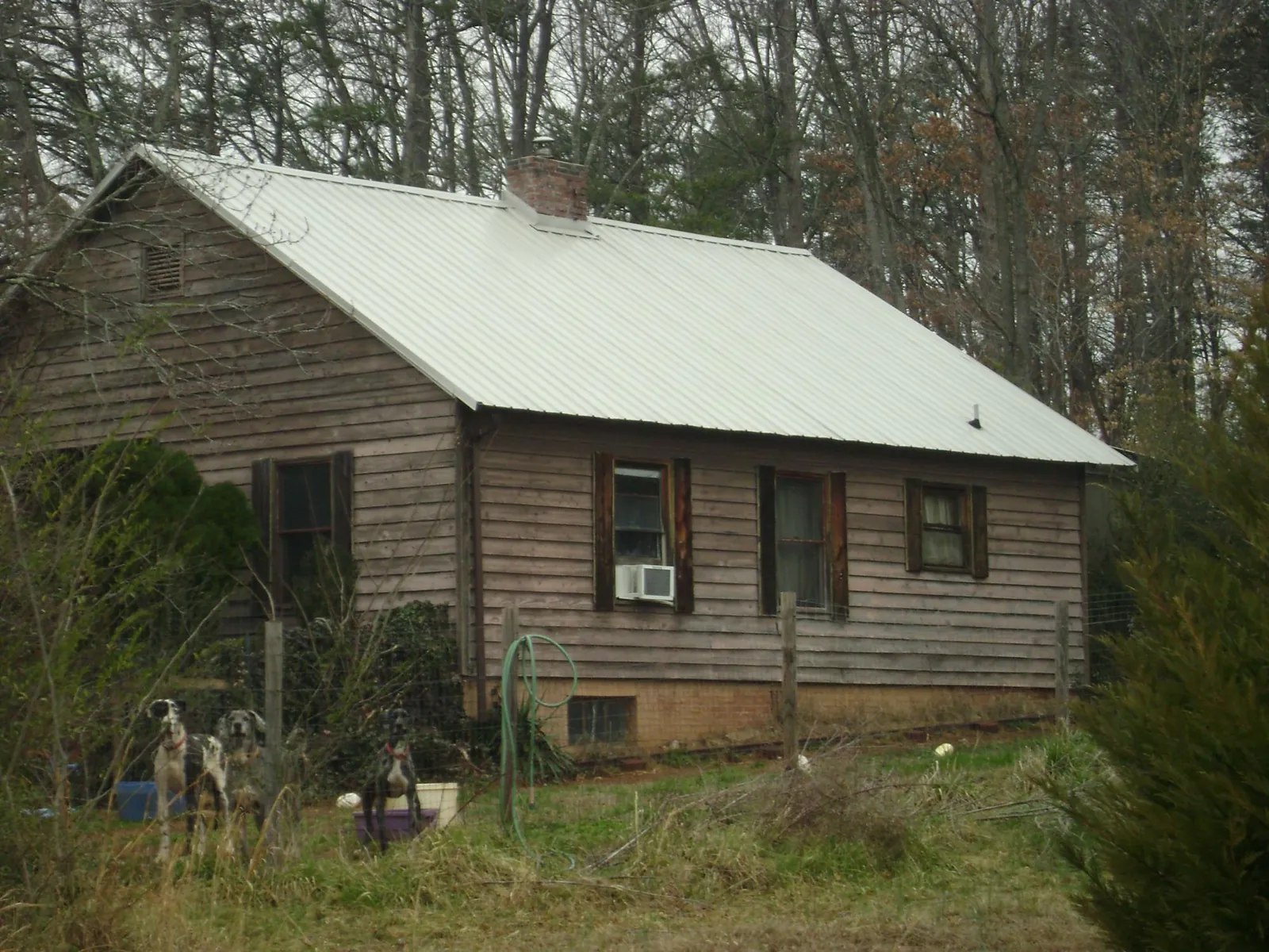 White metal roof on an old wood sided farmhouse, from a Metal Roof Installation job in Manzanita